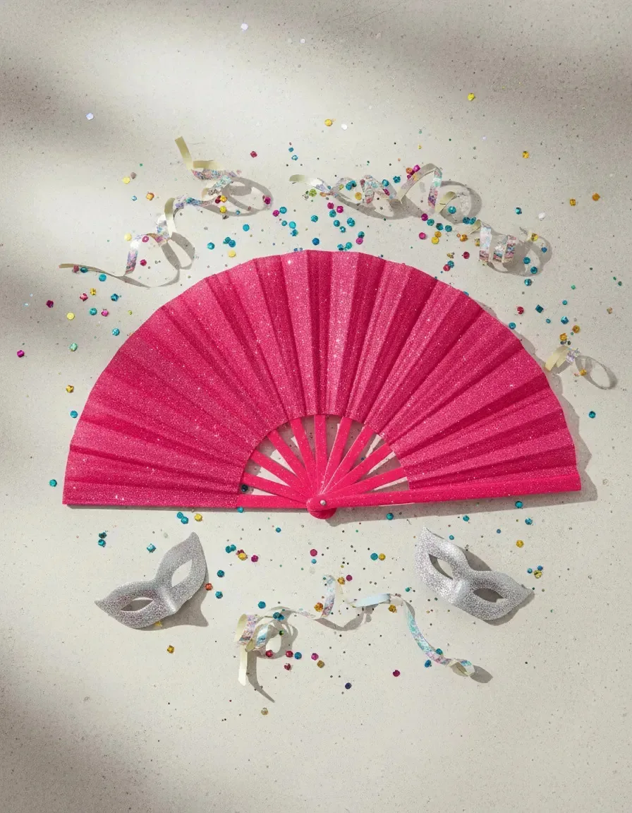 Leque Grande Super Purpurinado Luxo P/ Bloquinho De Carnaval Cor Pink