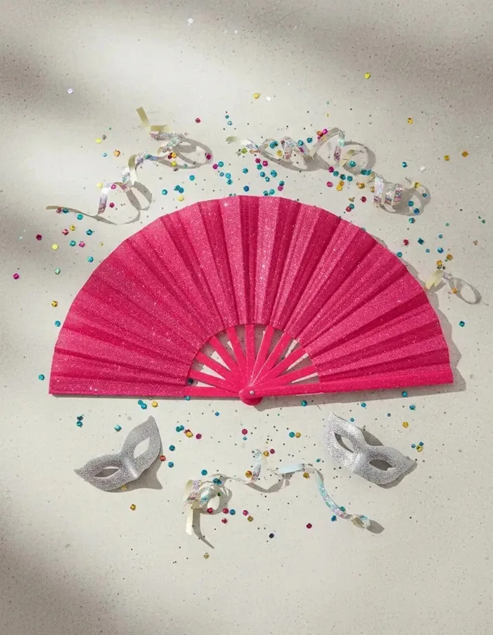 Leque Grande Super Purpurinado Luxo P/ Bloquinho De Carnaval Cor Pink