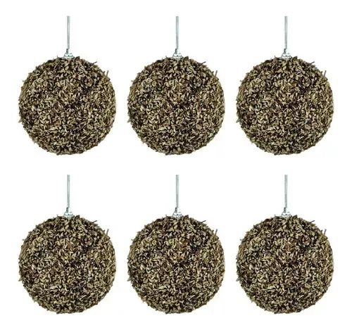Jogo 6 Bolas Natalinas Natural Escuras Rusticas Wood Glitter