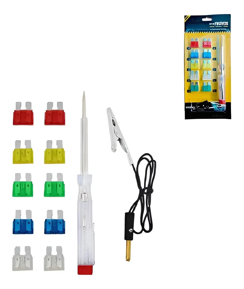 Kit 12 Peças Fusível Automotivo Chave Teste Garra Universal