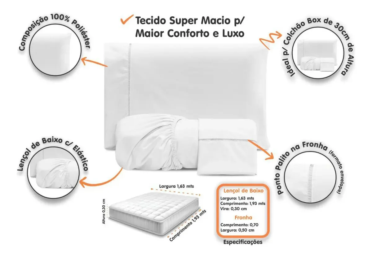 Jogo Cama Queen 3 Peças Micropercal Branco
