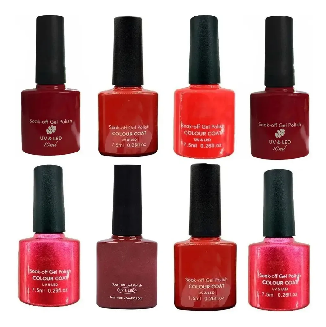 Kit 08 Esmaltes Em Gel Nails Para Unhas Tons Vermelhos
