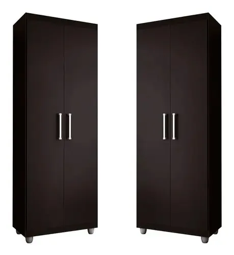 Kit 2 armários multiuso sapateira lavanderia Roma 2 portas cor preto Ee Moveis
