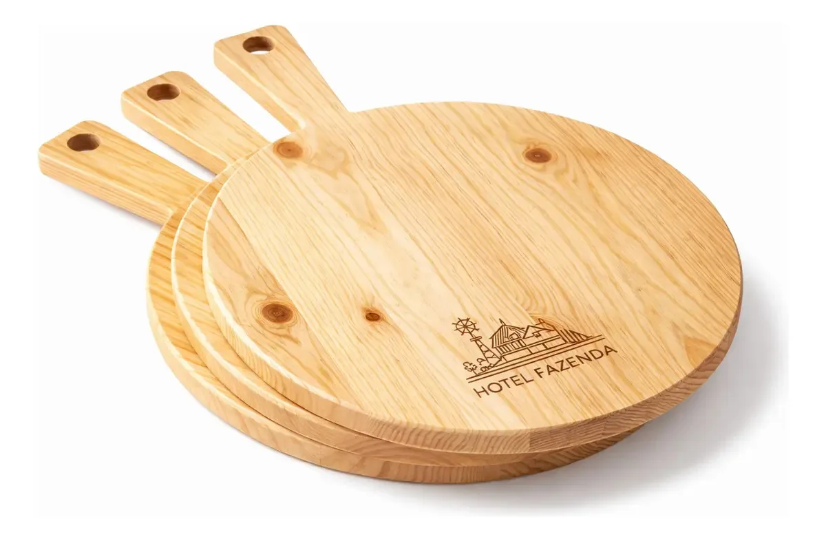 10 Tábuas Redonda Servir Pizza Gourmet Madeira Pinus 25 Cm
