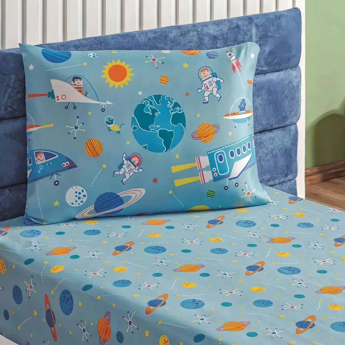 Jogo Cama Lençol Fantasy Solteiro Microfibra 2pçs Astronauta