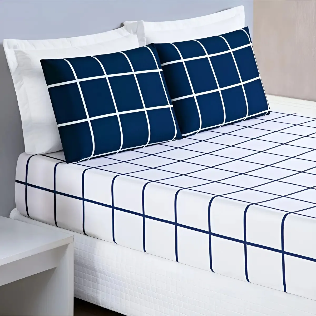 Jogo Cama Lençol Casal 200 Fios 3 Peças Azul Marinho Única