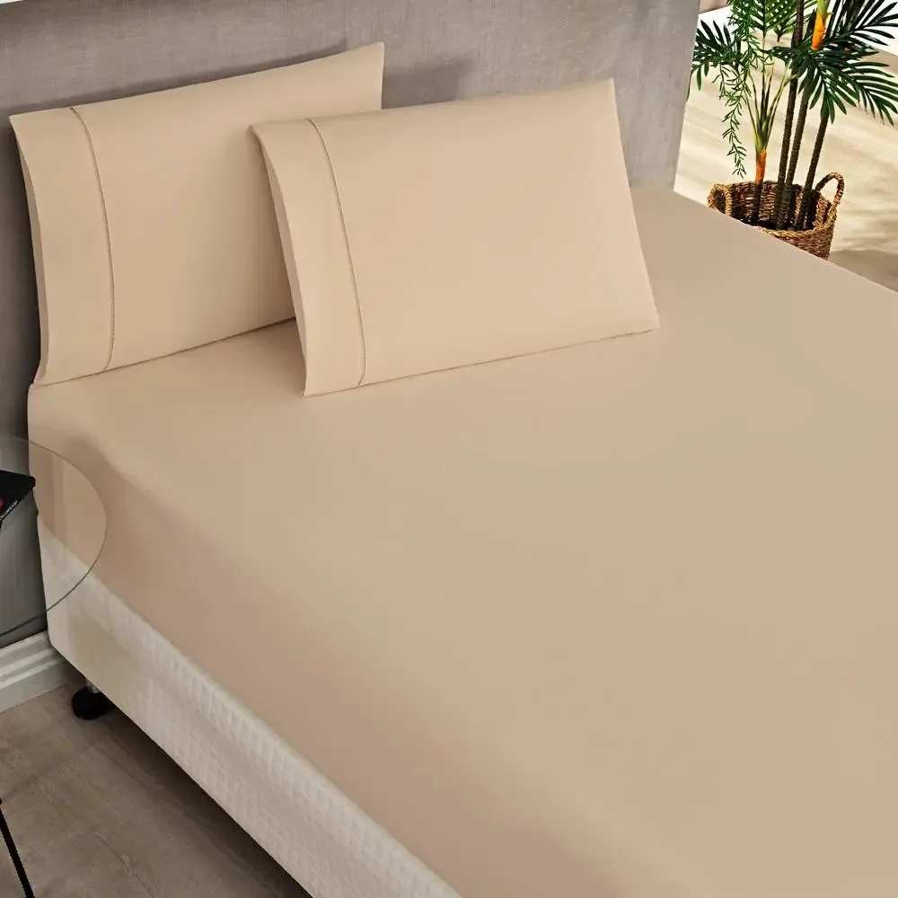 Jogo Cama Lençol Home Basic Queen 180 Fios Com 3pçs Cáqui