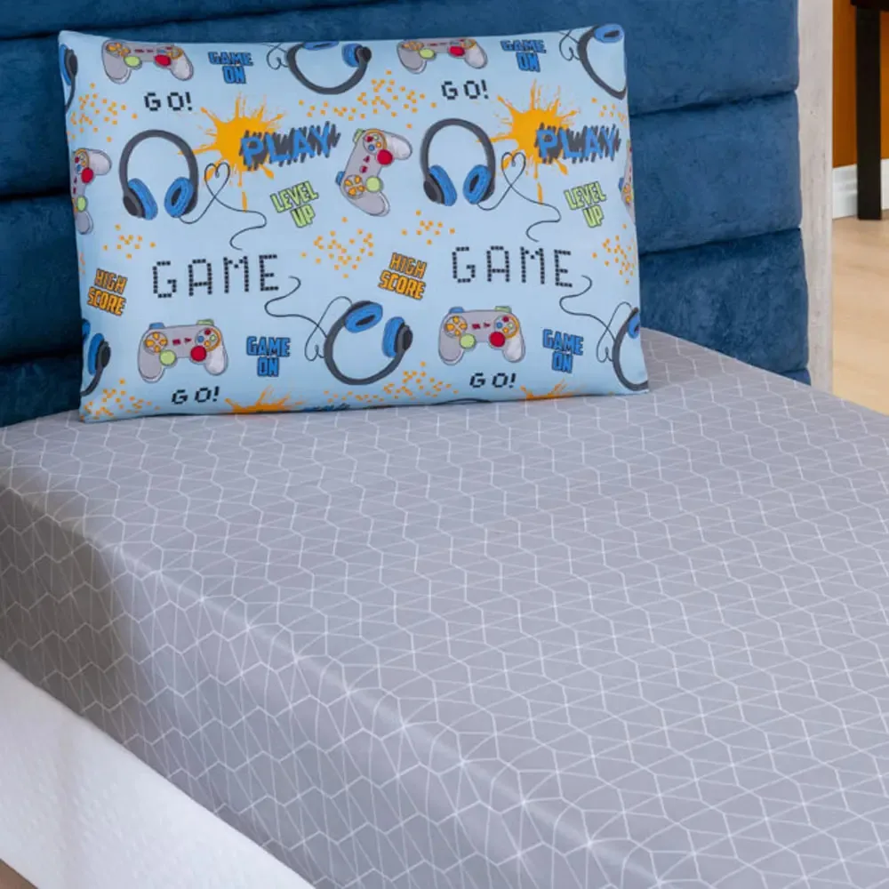 Jogo Cama Fantasy Solteiro Infantil Microfibra 2pçs Games Azul