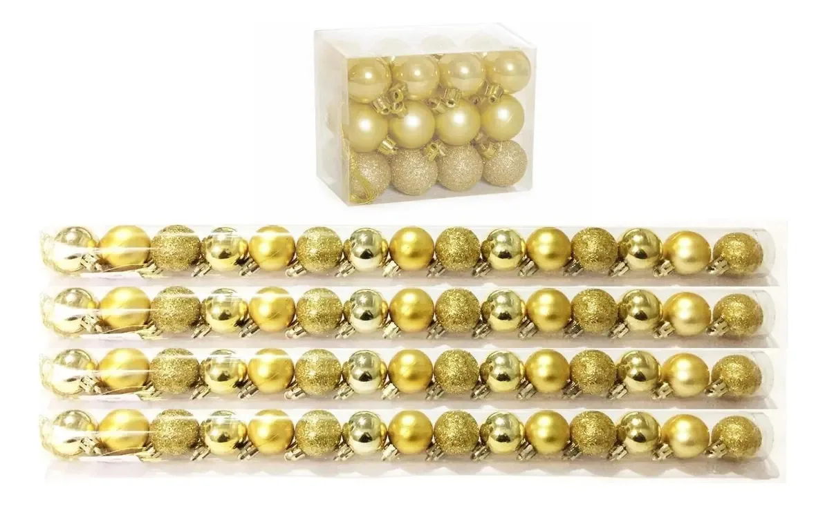 Super Kit 60 Bolas Natal Glitter, Lisa E Fosca Dourada 4cm