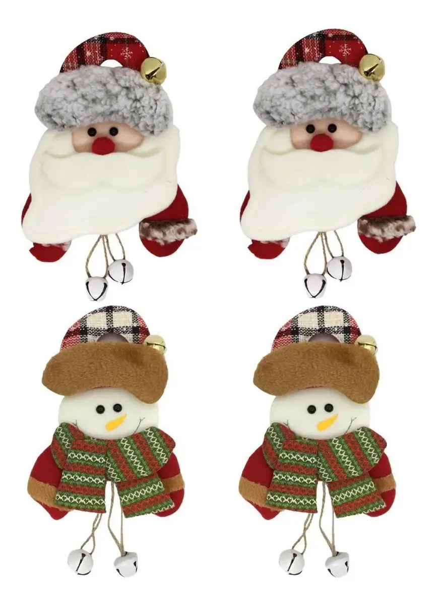 Kit 4 Bonecos Natal Pelúcia Guizo Papai Noel E Boneco Neve
