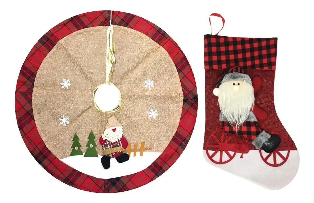 Jogo Saia Árvore Natal E Meia Decor Bike Xadrez Papai Noel