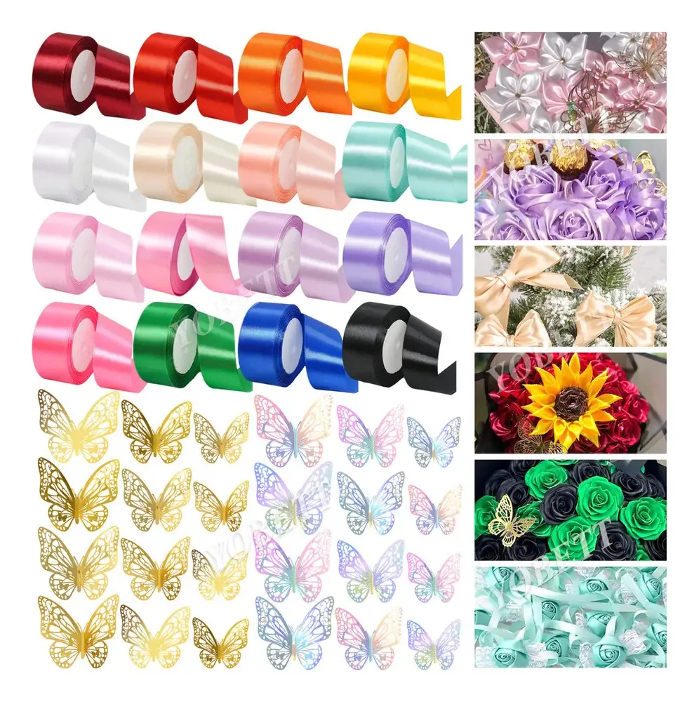Fitas de cetim Cyl Gg16 Colors com 24 peças de borboletas