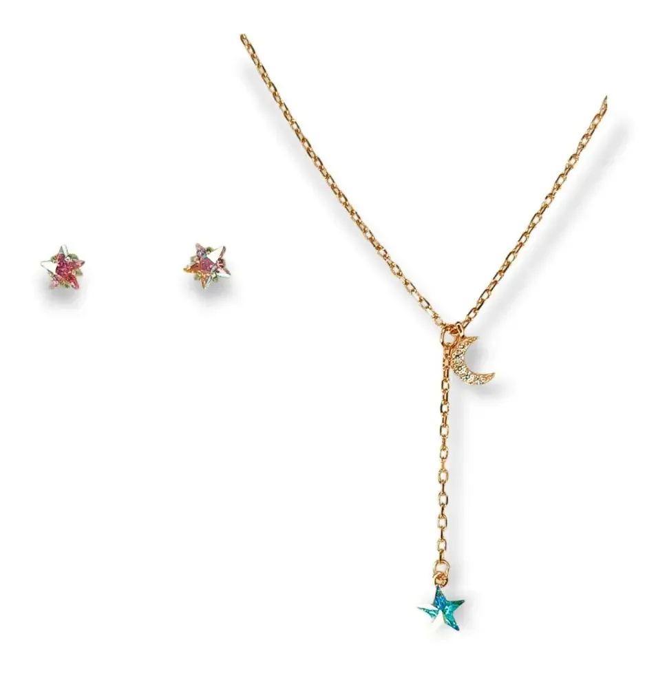 Conjunto de anéis pendentes Tornasol Star Light Spot banhado a ouro rosa