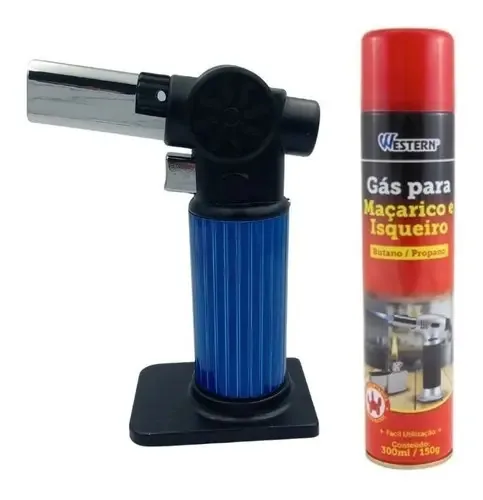 Maçarico Culinário Portátil Recarregável Com Refil Cor Azul