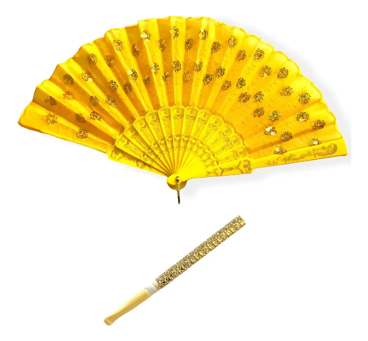 Leque + Piteira Pomba Gira Ciganas Amarelo Umbanda Candomblé