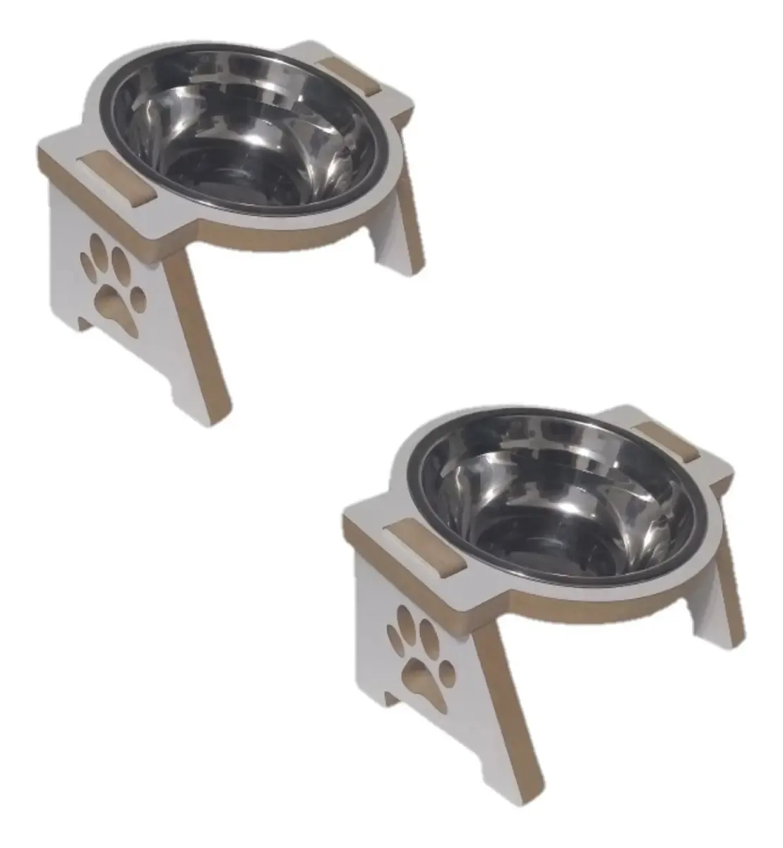 Kit C/ 2 Comedouros Para Gatos Ergonômico + Tigela Inox Cor Branco