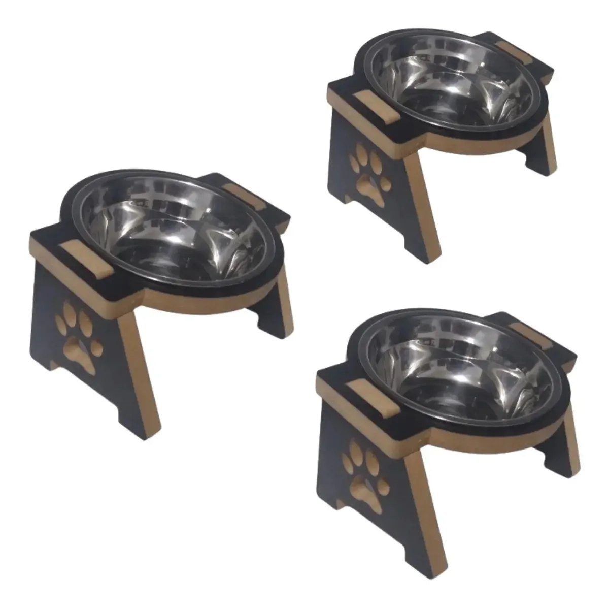 Kit C/ 3 Comedouros Individuais Elevado P/ Gatos Ergonômico Cor Preto