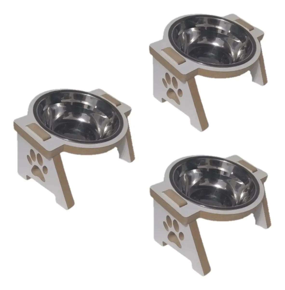 Kit C/ 3 Comedouros Individuais Elevado P/ Gatos Ergonômico Cor Branco