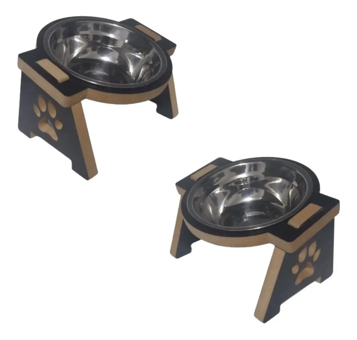 Kit 2 Comedouros Para Gatos Chartreux Persa C/ Pote De Ração Cor Preto
