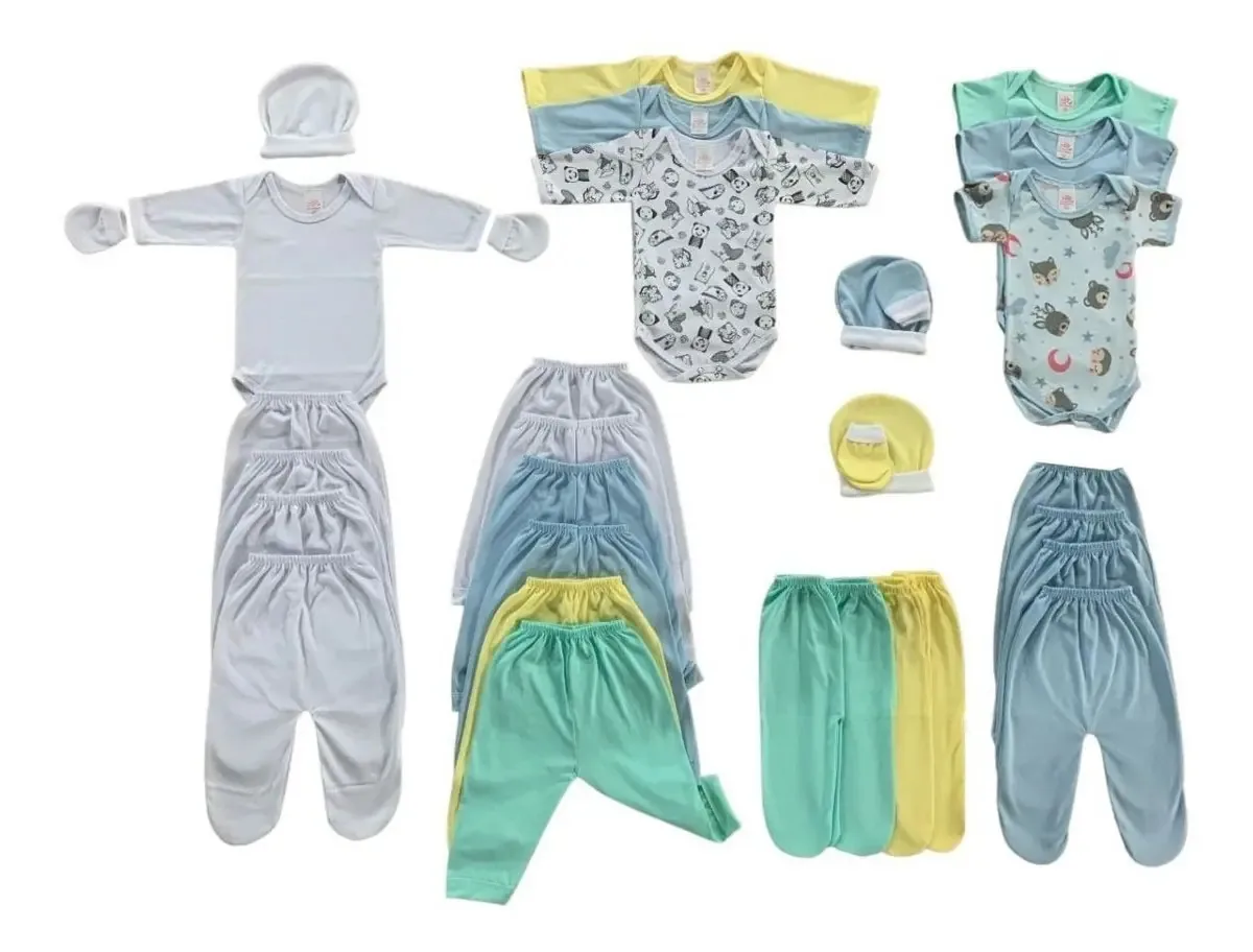 Kit de Roupa para Bebê Recém-Nascido com 30 Peças Azul de Menino