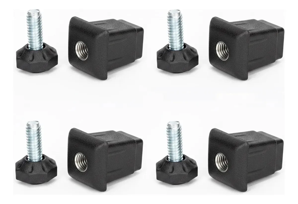 100 Pé Nivelador E Bucha Regulável Metalon 20x20mm Cor Preto