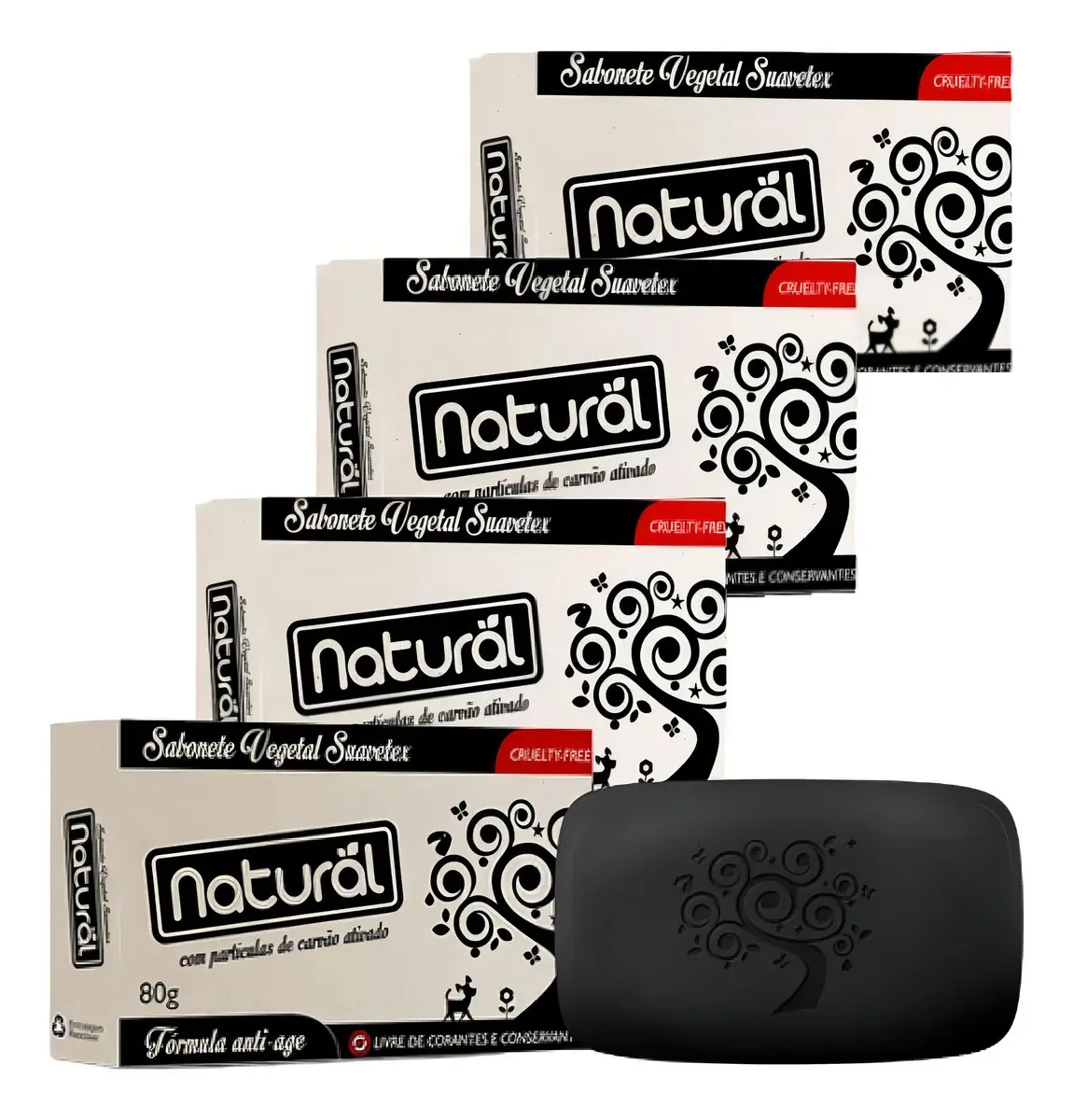 Sabonete Natural Com Carvão Ativado 80g (vegano) 4 Sabonetes