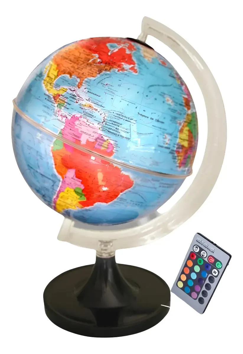 Globo Terrestre Giratório Iluminado Colorido Político LED 21cm Libreria