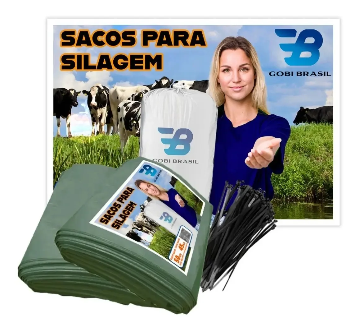 100 Saco Para Silagem 52x110 C/200 Micras + 100 Abraçadeiras Cor Verde