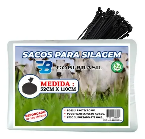 Saco Para Silagem Pacote Com 100 Unidades + 100 Abraçadeiras Cor Branco