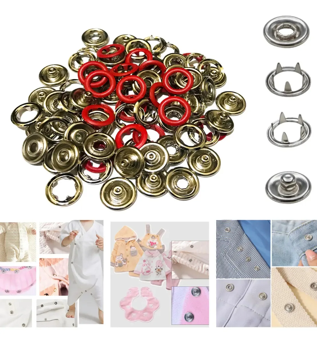 Botões De Pressão Eberle Latão Kit 100 Unidades Vermelho 1 cm