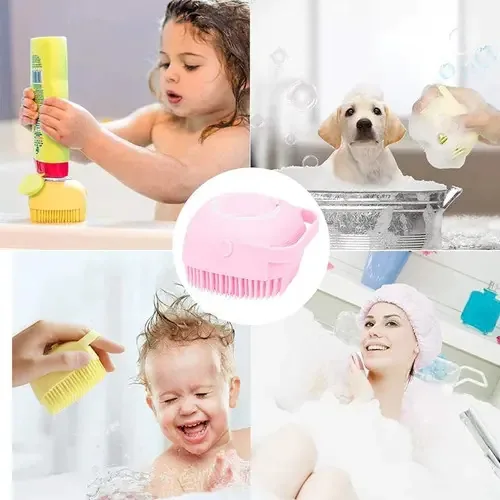 Esponja De Silicone P/ Banho Massageador Dispenser Shampoo Cor Amarelo