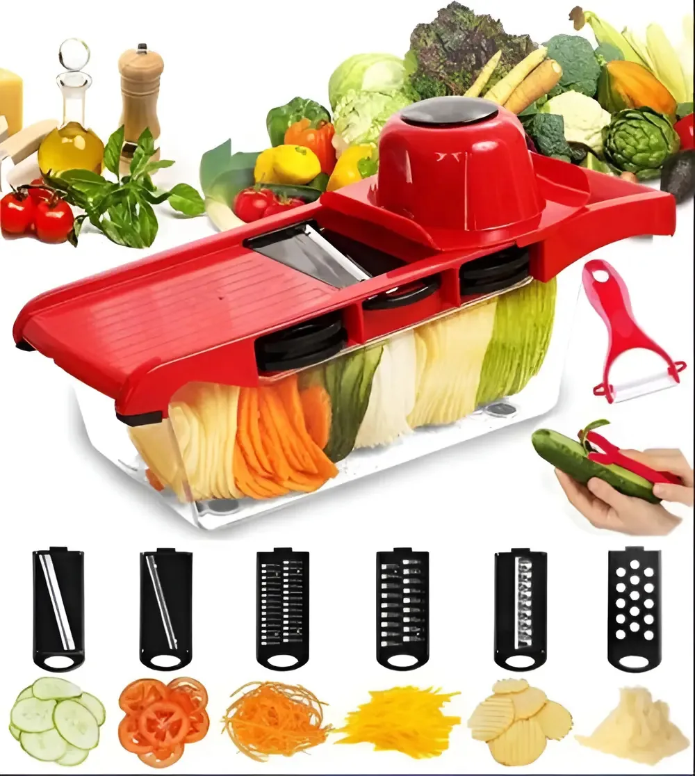 Cortador de Legumes 6 em 1 Fatiador e Ralador Multifuncional Protetor de Mãos Cortes Uniformes Cozinha Prática