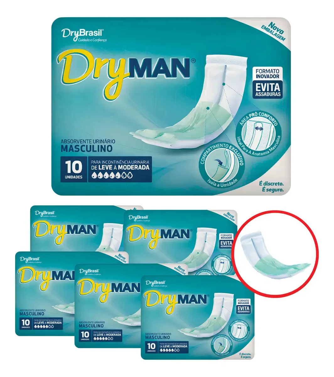 Kit C/ 60und Dryman Absorvente Geriatrico Urinario Masculino