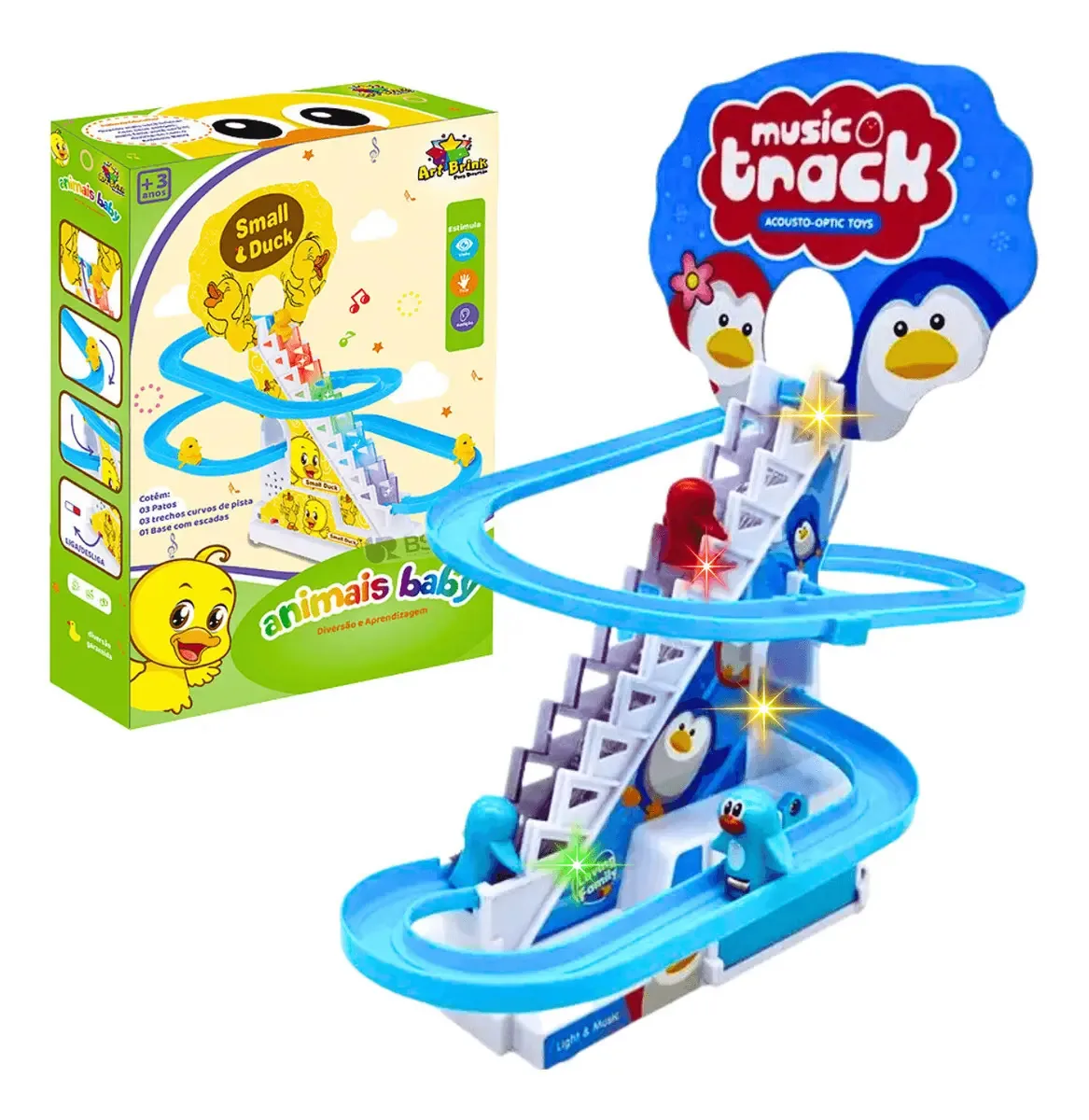 Brinquedo Pista Com Elevador Patinho Escorrega Luz Som Crianças 3+