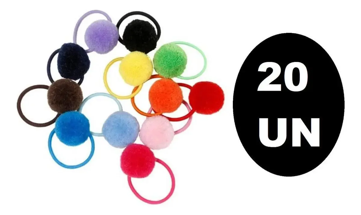 20 Elásticos Para Cabelo Pompom Maria Chiquinha Colorida