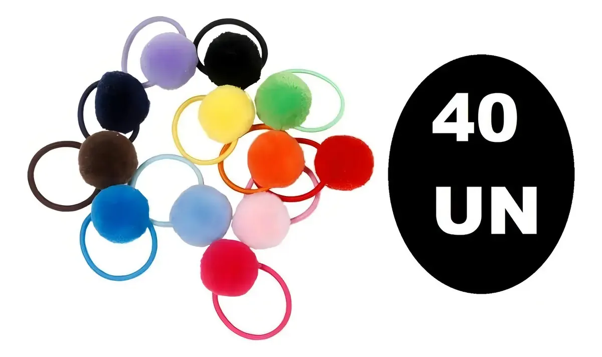 40 Elásticos Para Cabelo Pompom Maria Chiquinha Colorida