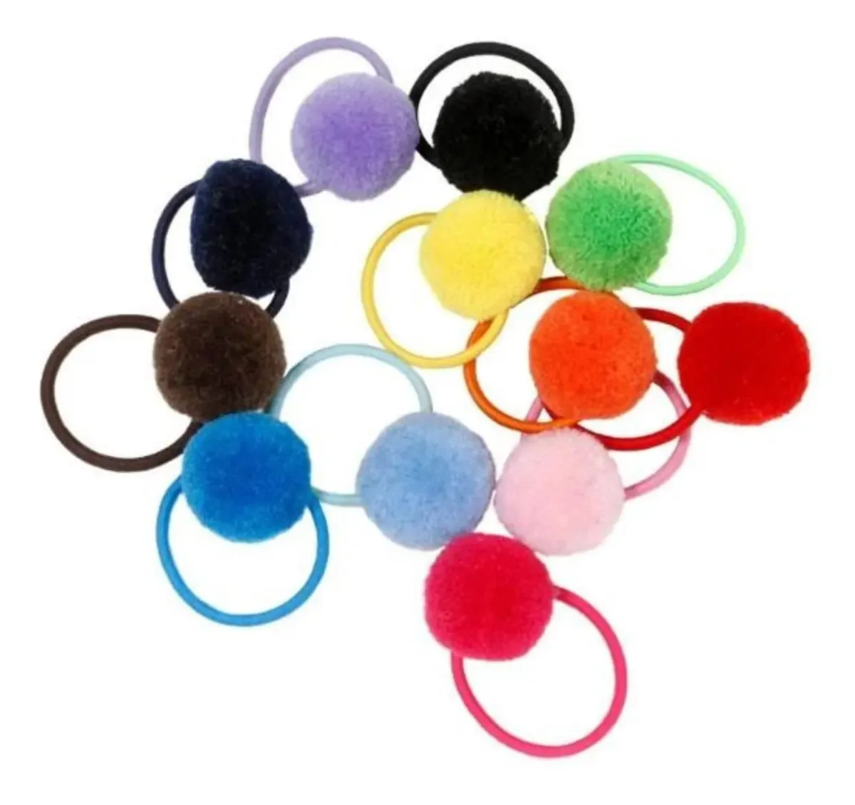 Kit 60 Elásticos Para Cabelo Pompom Colorida Infantil
