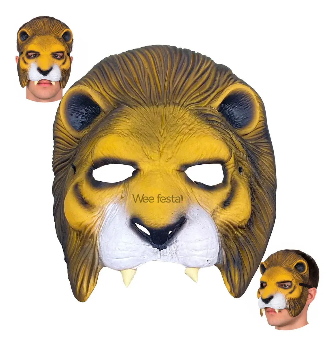 Máscara de Leão Pacote Virtual Látex Amarelo Festa Cosplay Carnaval