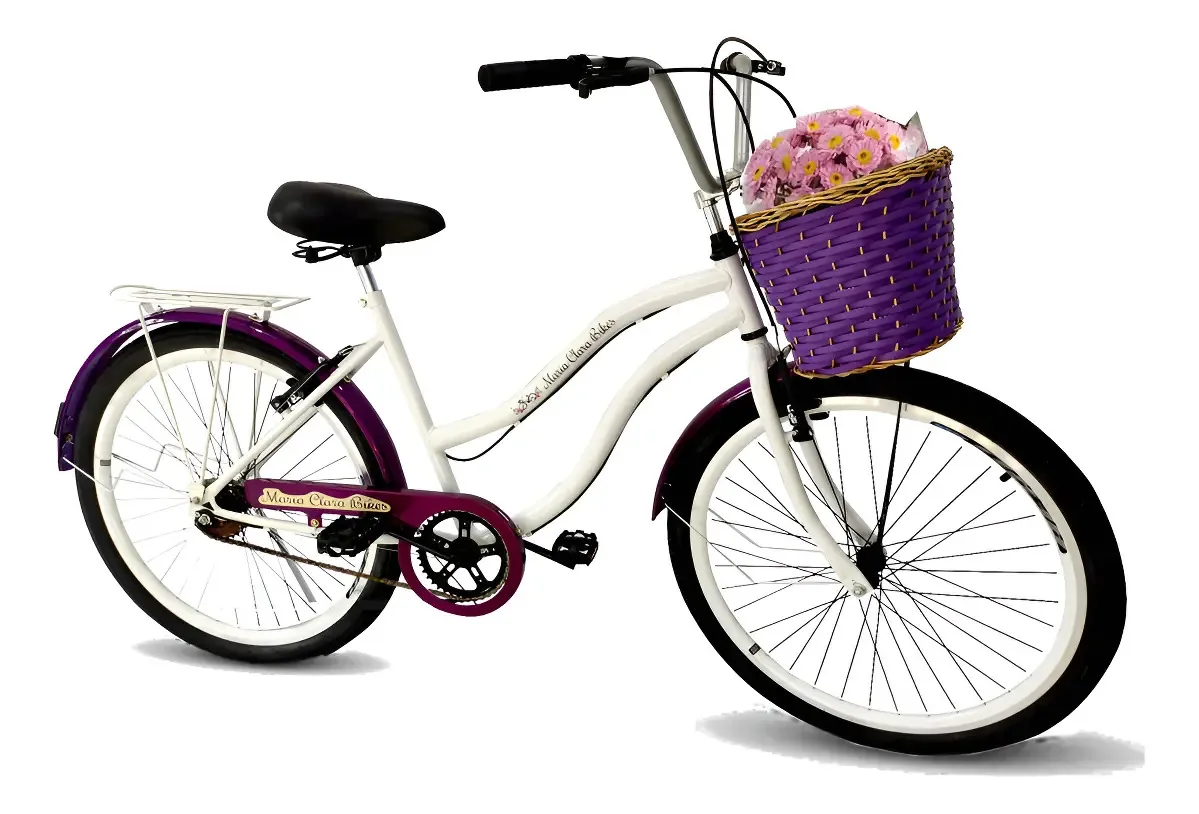 Bicicleta Aro 26 Passeio Sem Marchas Com Cesta Vime Branco Tamanho Do Quadro 17