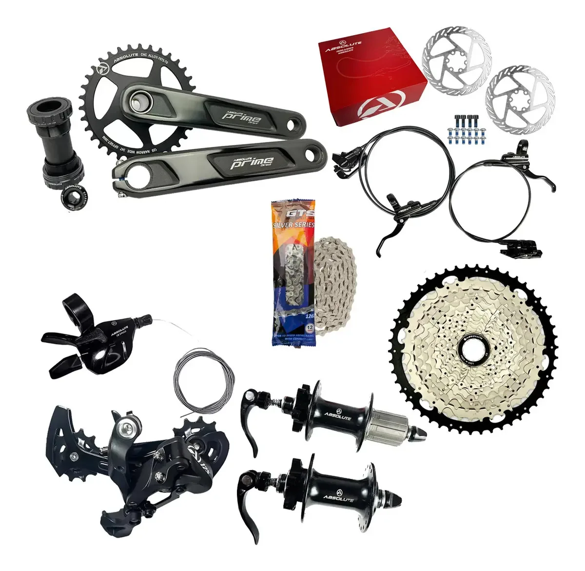 Kit Transmissão Absolute GX 12V MTB Pedivela Prime K7 Cassete 11-50