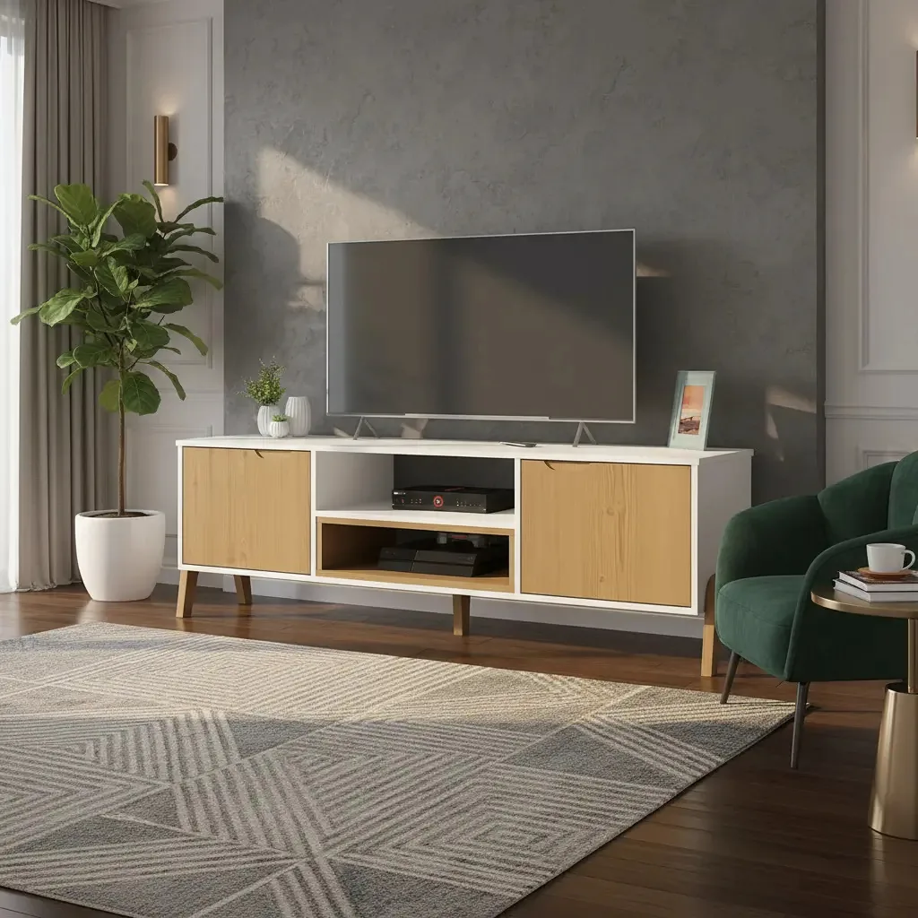 Rack Sala TV 70 Polegadas Branco MDF Madeira Maciça CASA UNO