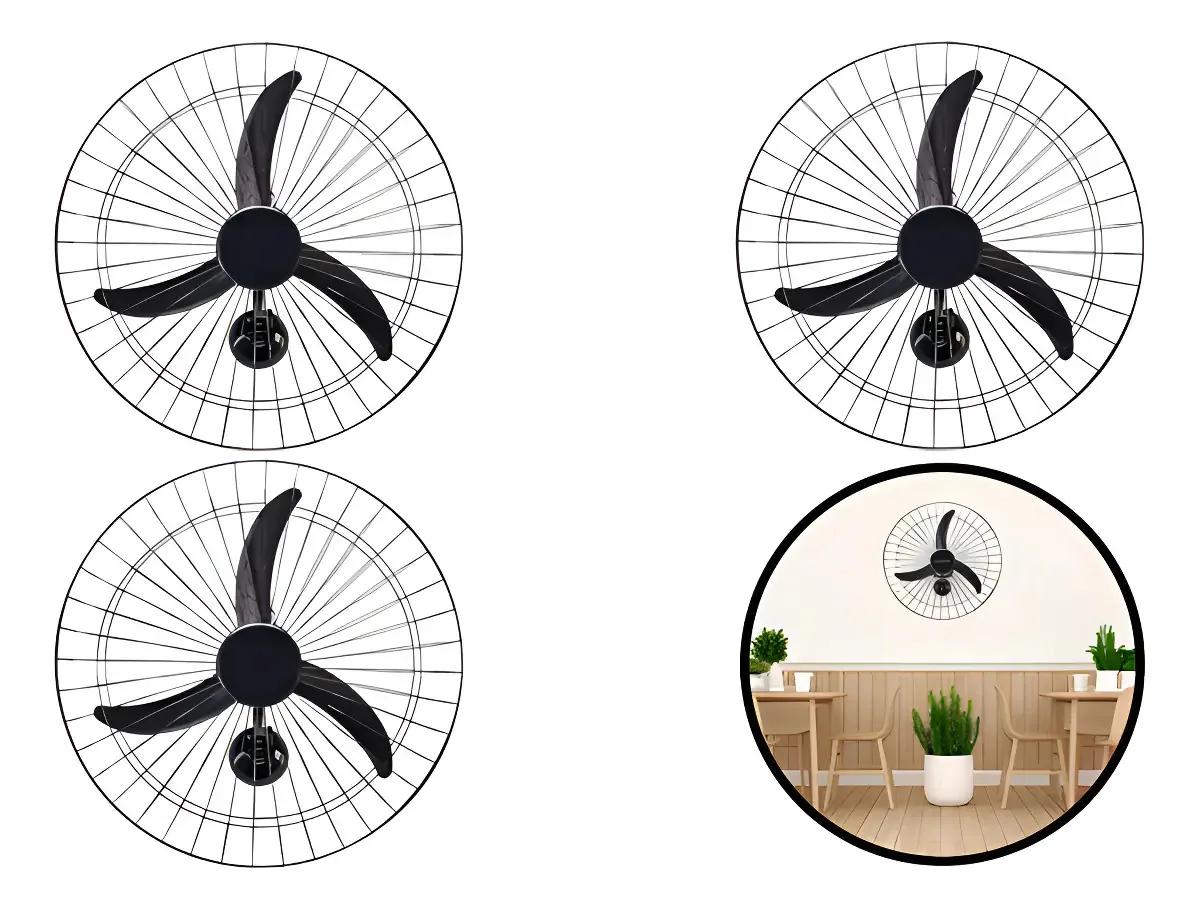 Kit 3 Ventiladores Industriais de Parede Ventisol New Oscilantes 60" Preto