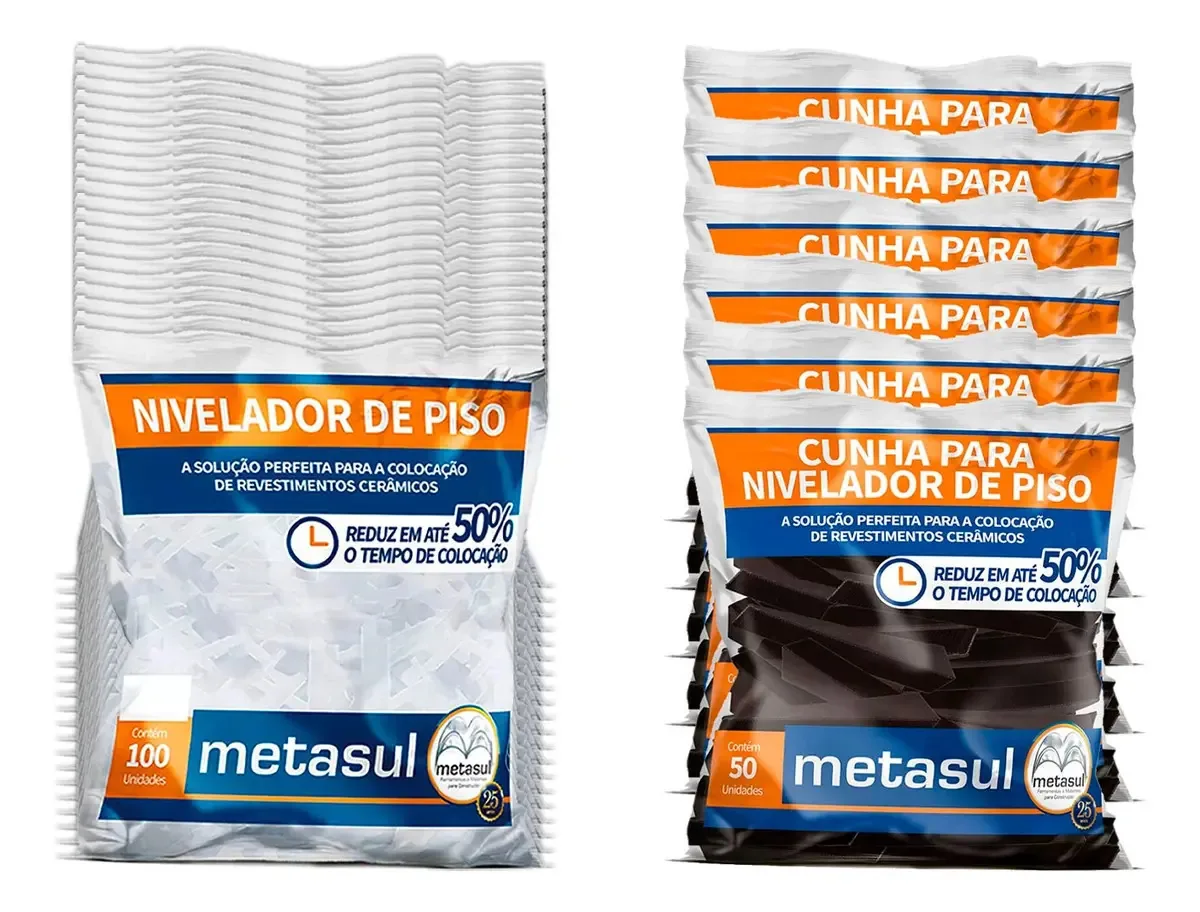 Kit 2000 Nivelador Piso Porcelanato + 300 Cunhas Metasul Cor Branco