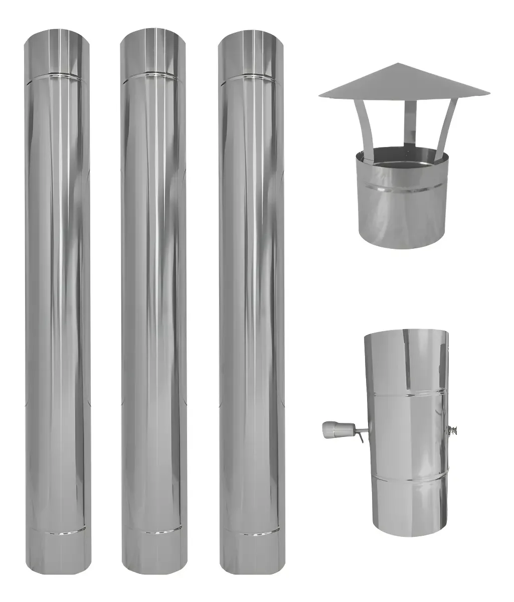 Dutos 5 Pol Inox 304 Registro Damper Chapeu Chines, Lareira