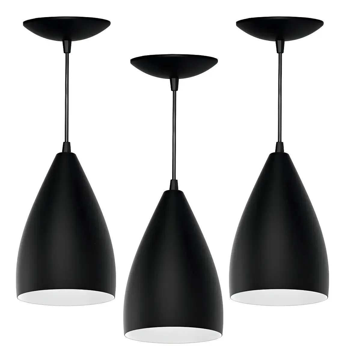 Kit 3 Luminárias Preto/branco Vegas Pendentes Alumínio