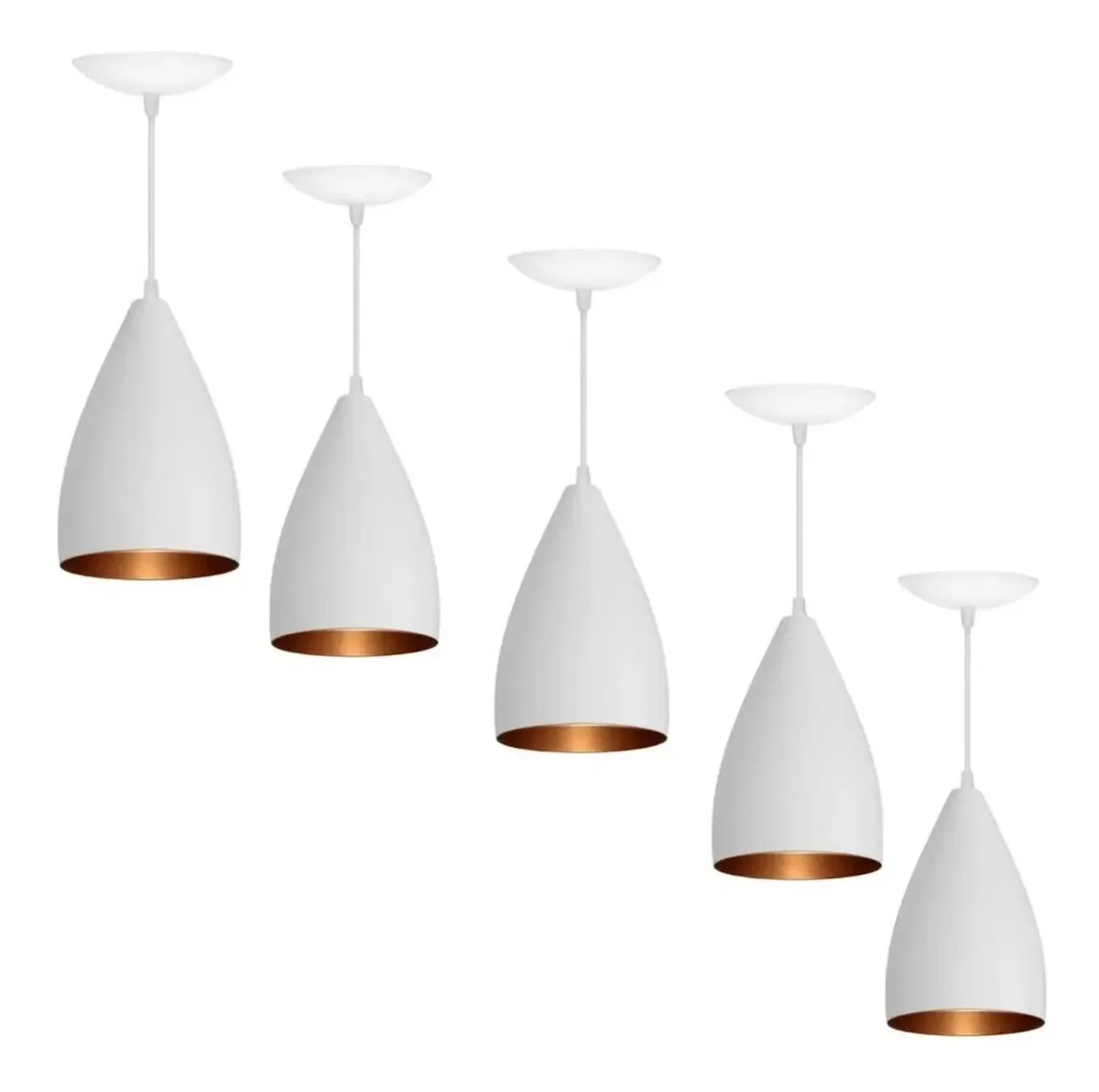 Kit 5 Luminárias Vegas Branco/cobre Pendentes Decorativos