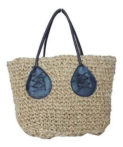 Bolsa De Praia Palha Grande Sacola Feminina Cor Palha