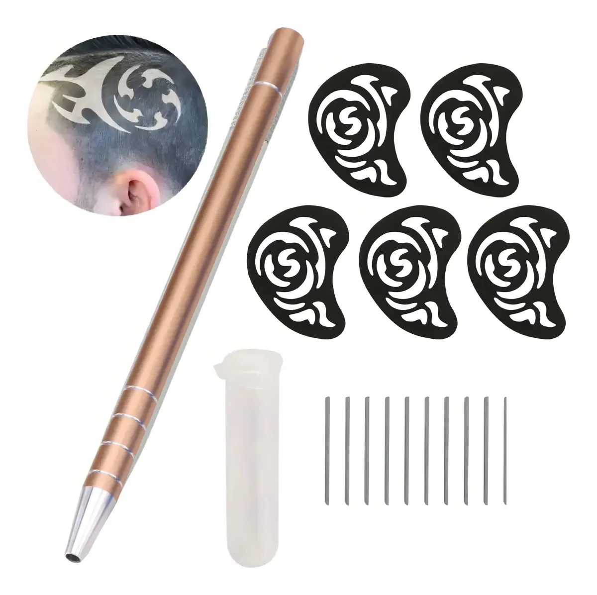 Kit Caneta Capilar Tebori Desenho + Lâminas + Moldes Design