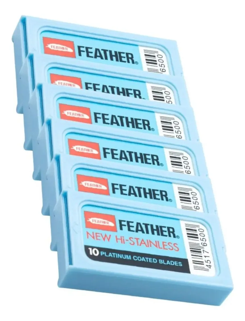 Kit 60 Lâminas De Barbear Profissional 6 Feather Aproveite