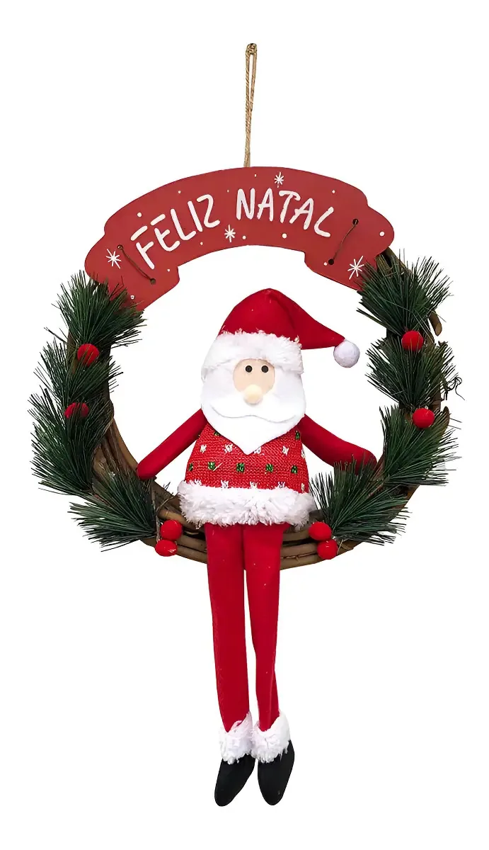 Guirlanda De Natal Mdf Com Papai Noel - Estrelinhas